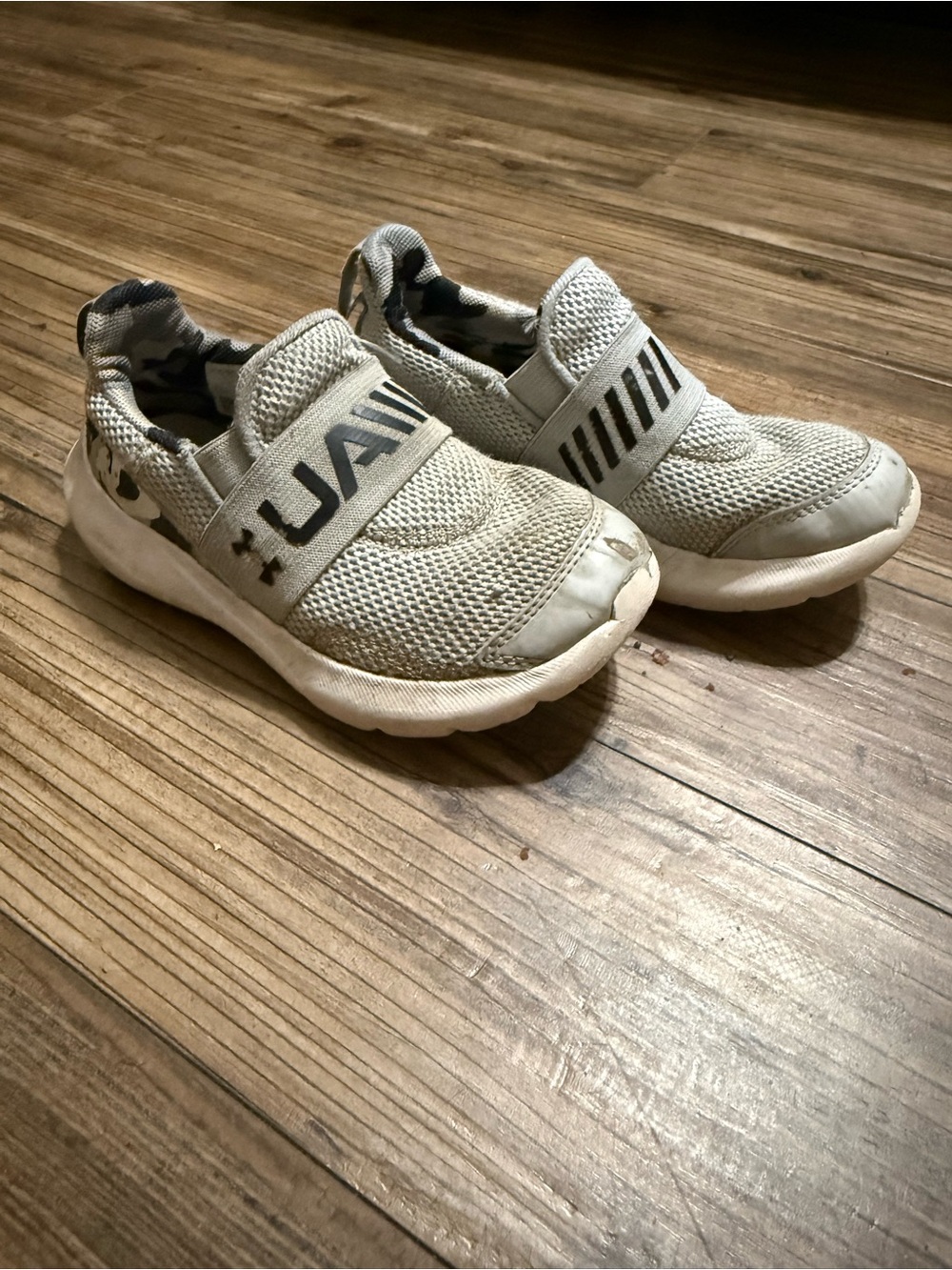 Under Armour Kids White and Gray Slip-On Mesh Sneakers